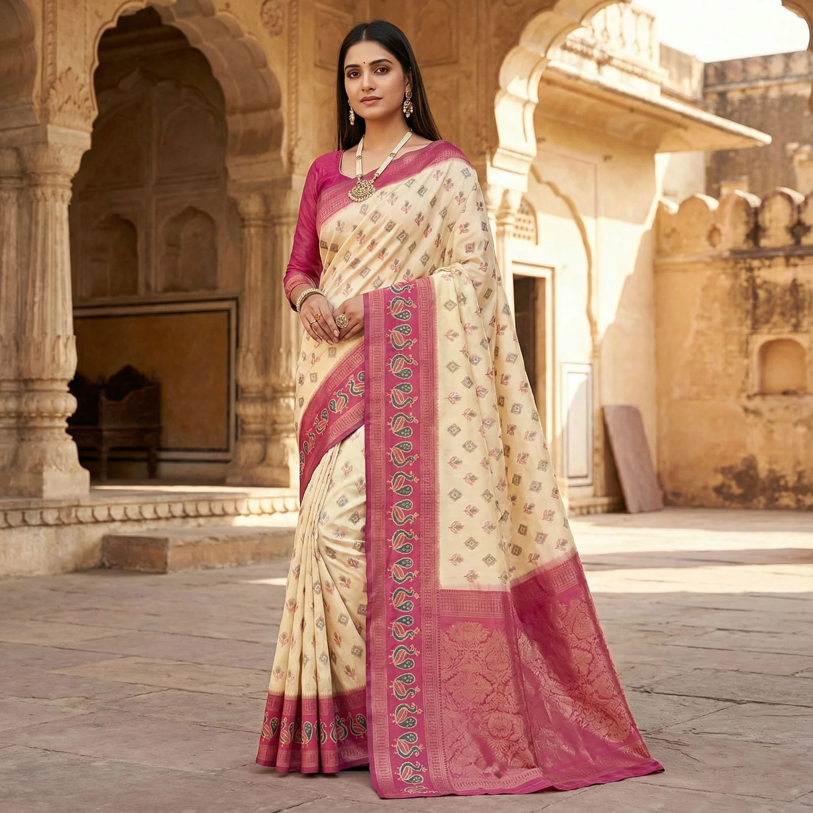 Mb 6134 Silk Blend Pochampalli Ikkat Saree Collection