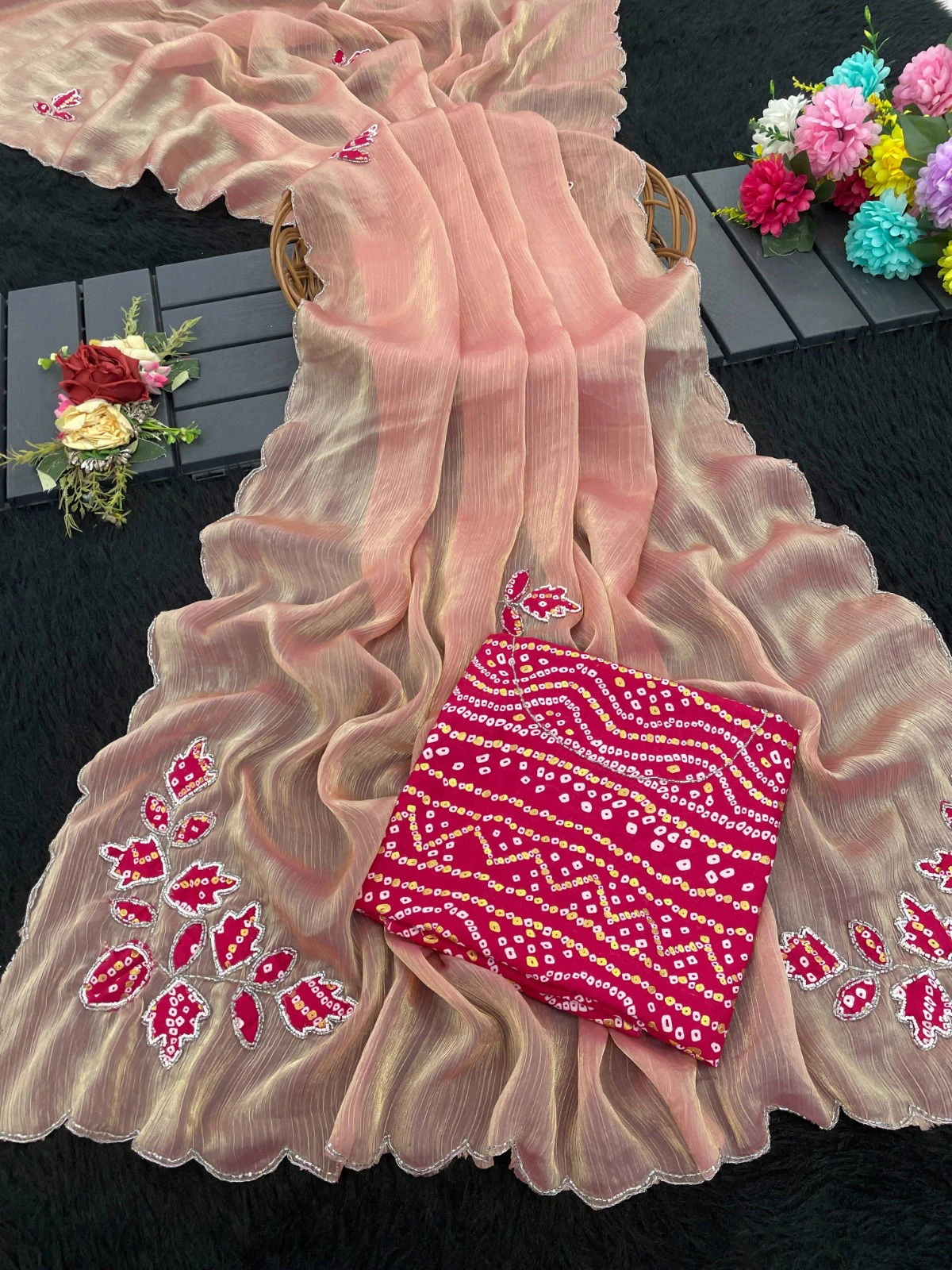 Modal 6339 Chiffon Embossed Foil with Cut Work Designer Saree Collection