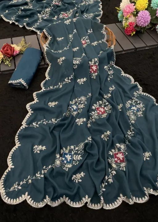 Modal 6358 Georgette Embroidered Designer Saree Collection