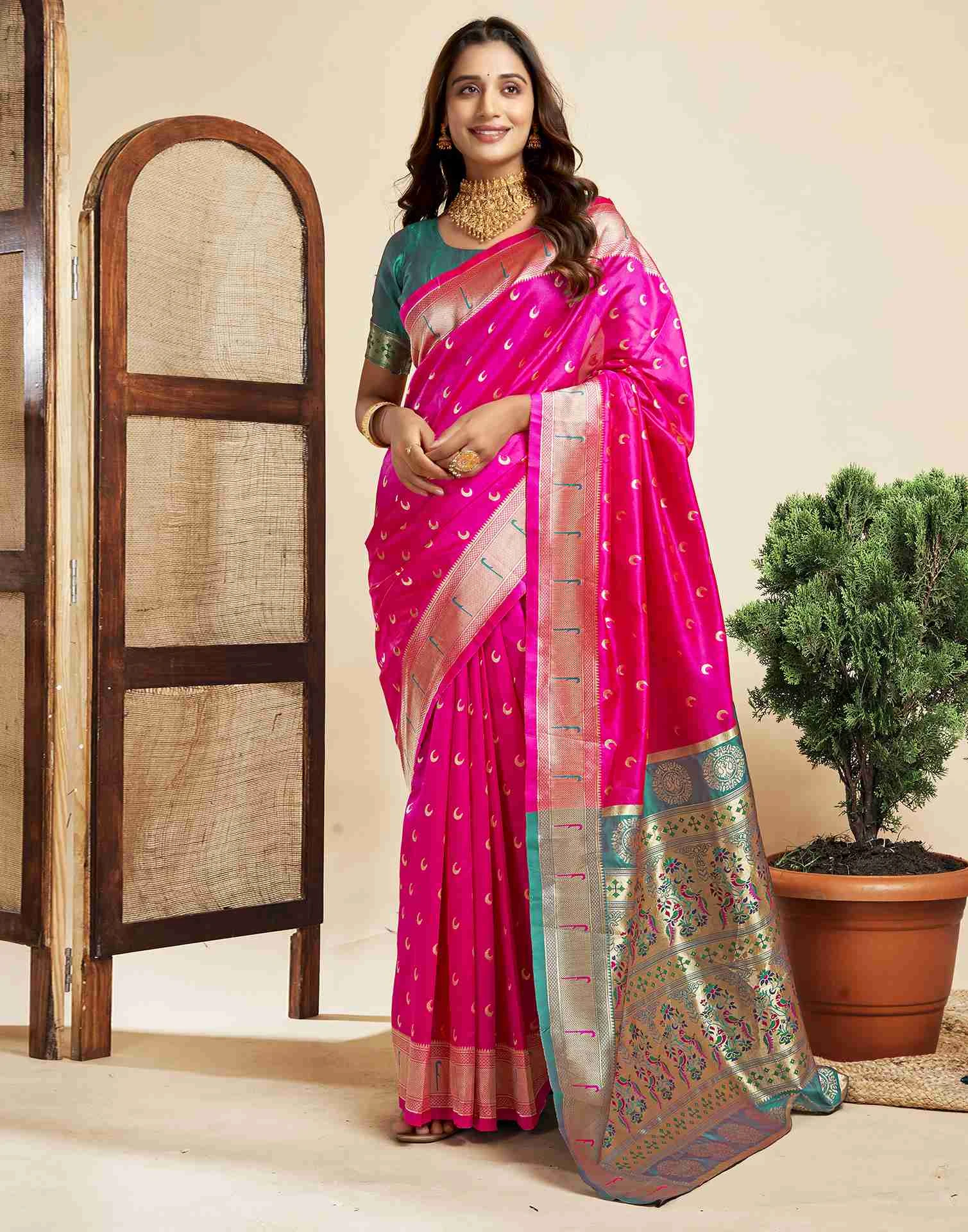 P 206 Silk Woven Work Traditional Wear Saree Collection