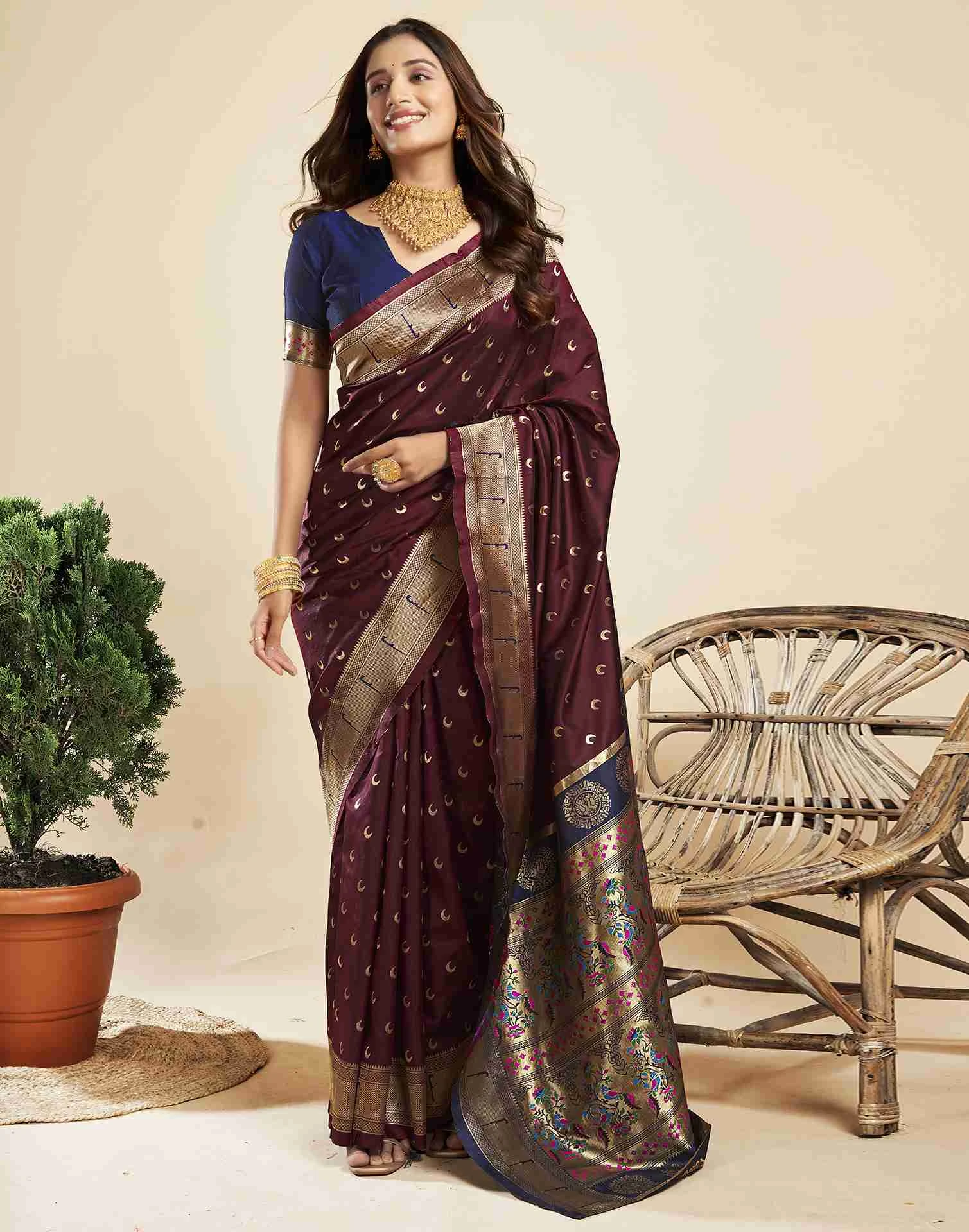 P 206 Silk Woven Work Traditional Wear Saree Collection