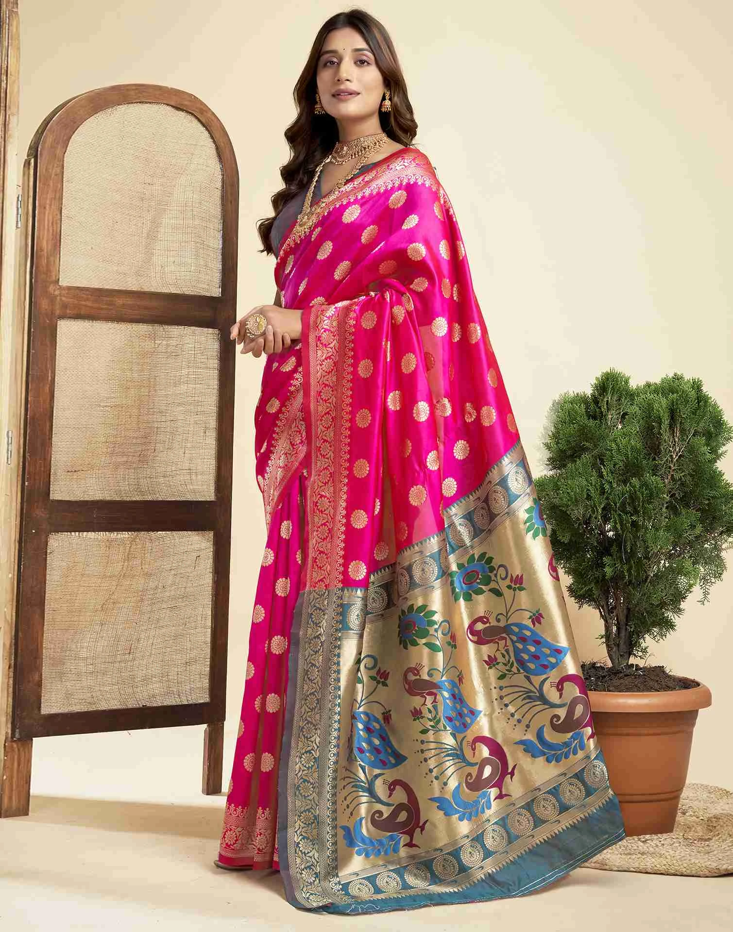 P 207 Silk Woven Work Traditional Wear Saree Collection