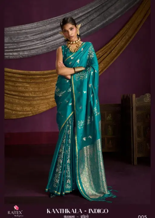 Rajtex Kanthkala Indigo Satin Silk Festival Wear Saree Collection