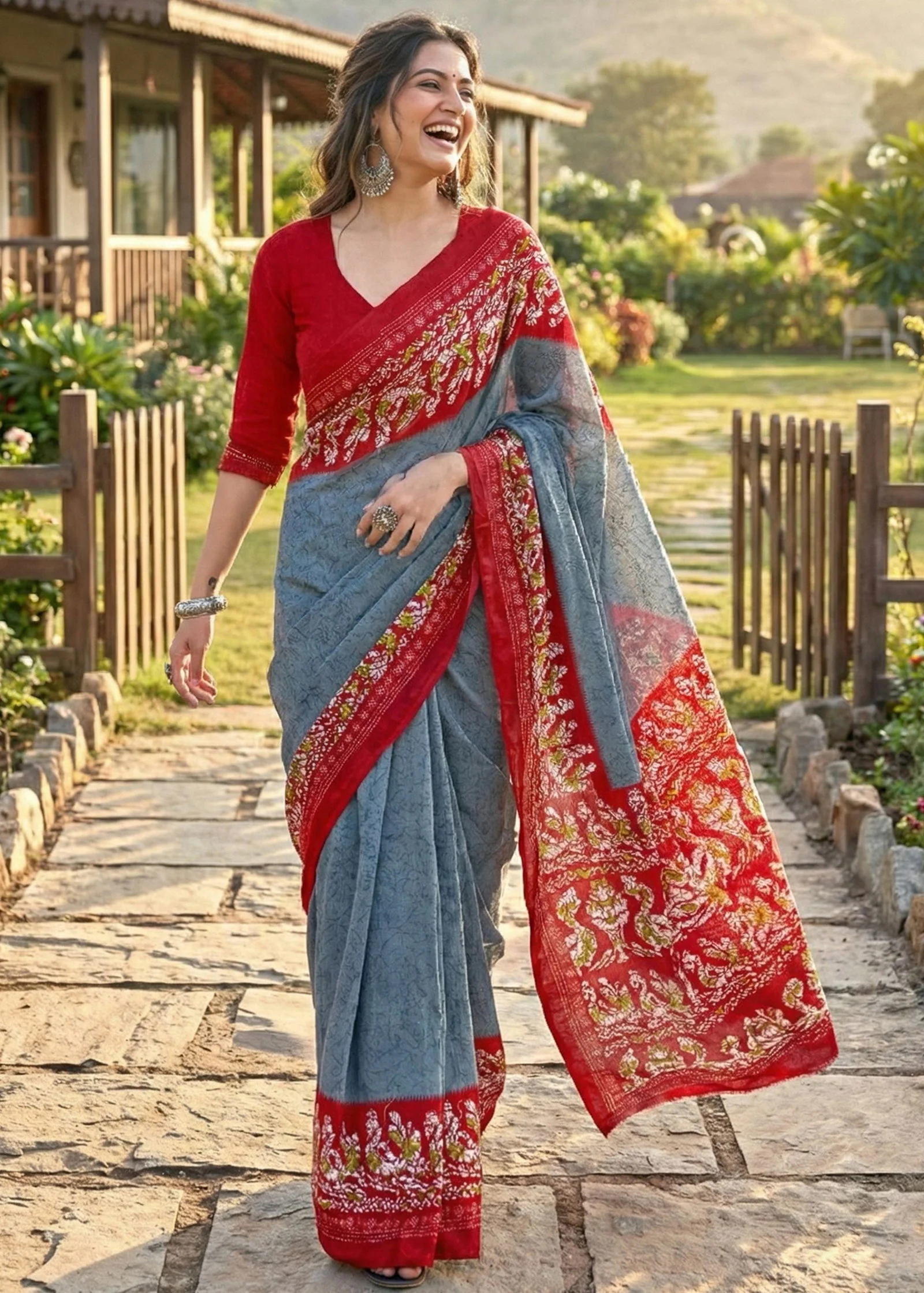 Scdf Batik a Cotton Block Printed Saree Collection