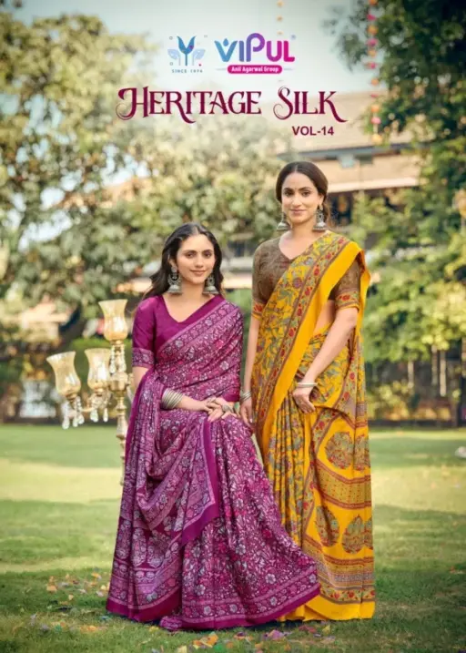 Vipul Heritage Silk Vol 14 Crepe Printed Casual Wear Saree Collection