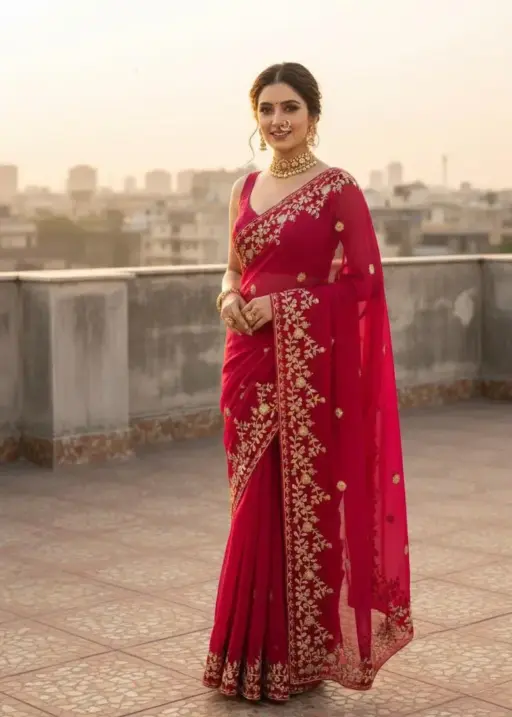 Vt 827 T Fandy Chiffon Embroidery Worked Fancy Saree Collection
