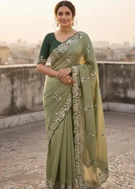 Vt 834 T Soft Vichitra Silk Thread Work Designer Saree Collection