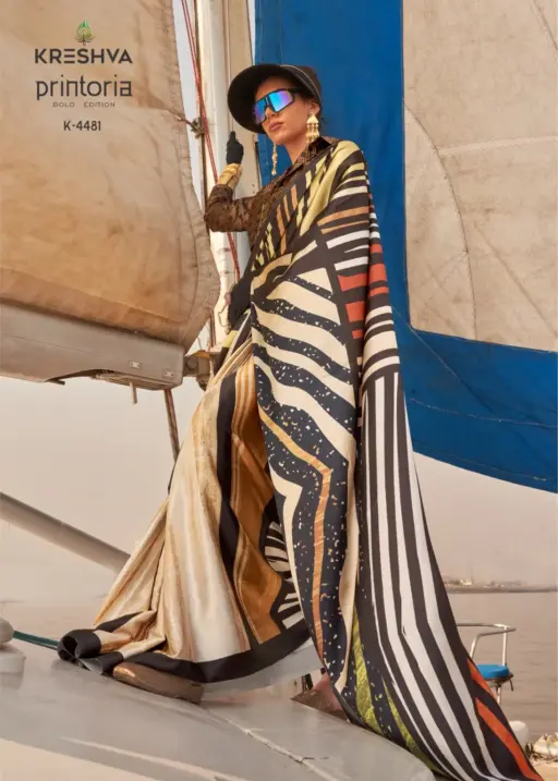 Kreshva Printoria Saitn Silk Octane Finish Saree Collection