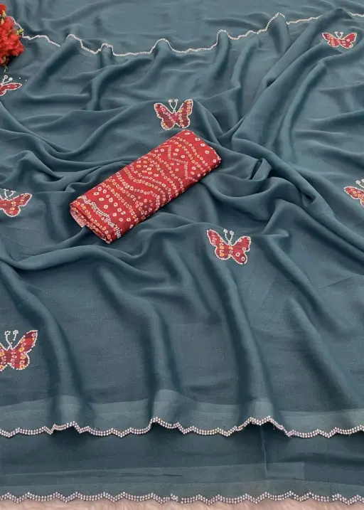 Modal 6377 Georgette Zari Embroidered Fancy Saree Collection