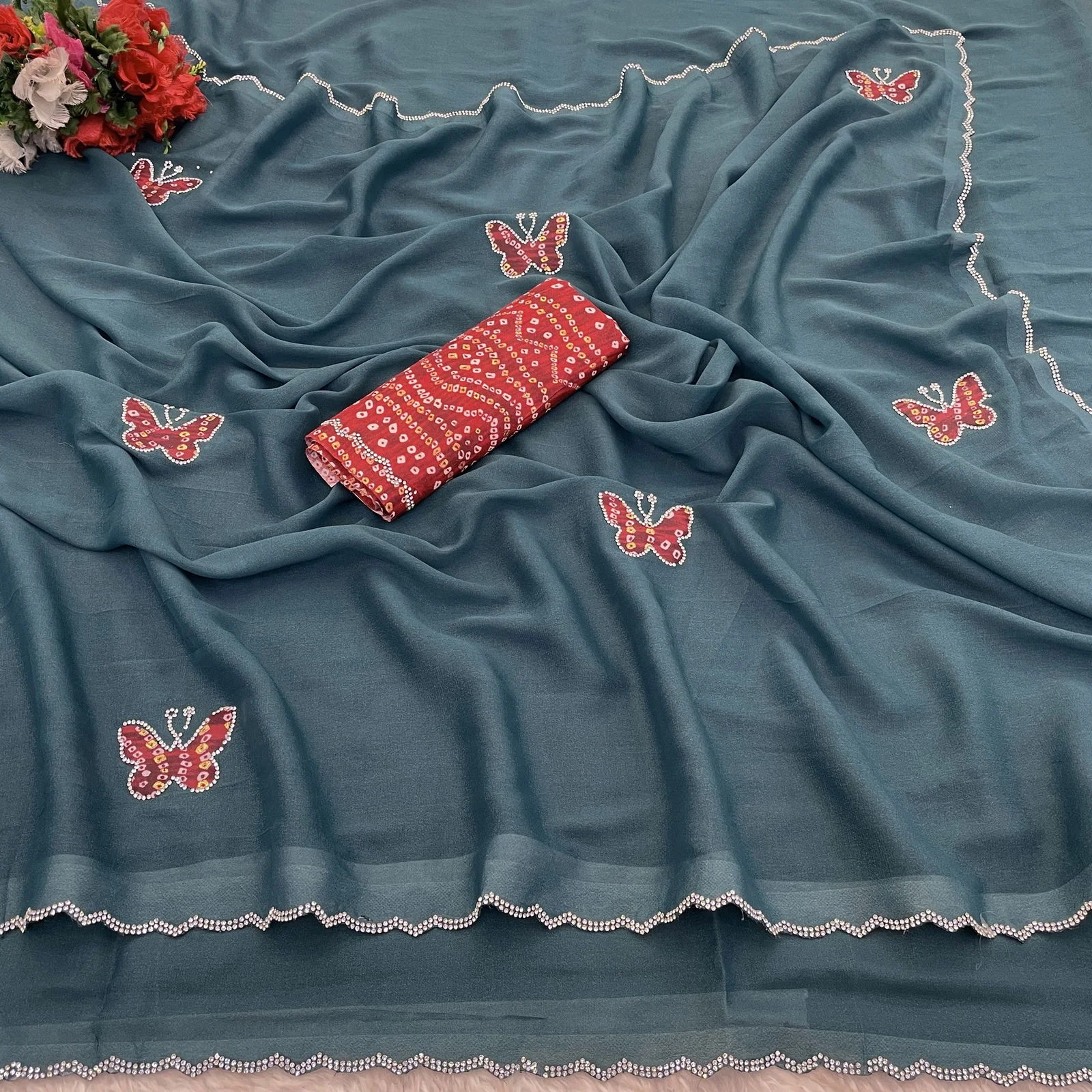 Modal 6377 Georgette Zari Embroidered Fancy Saree Collection