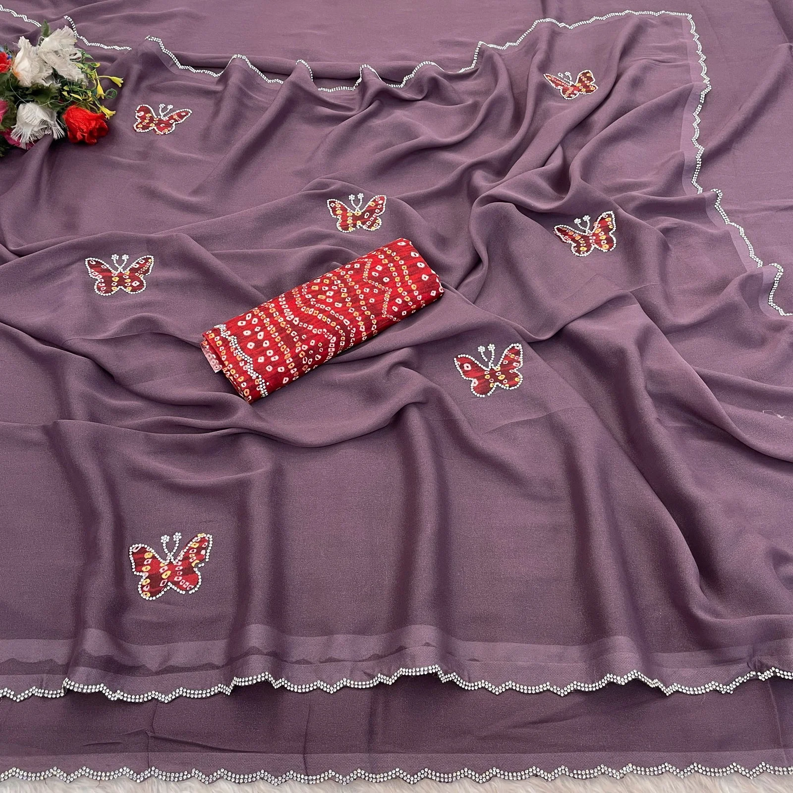 Modal 6377 Georgette Zari Embroidered Fancy Saree Collection