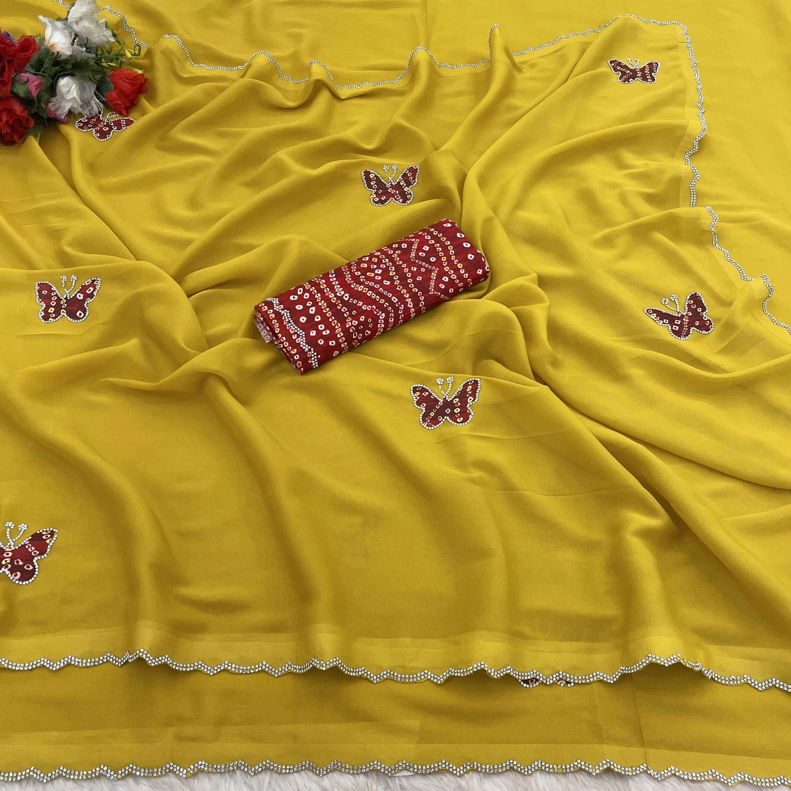 Modal 6377 Georgette Zari Embroidered Fancy Saree Collection