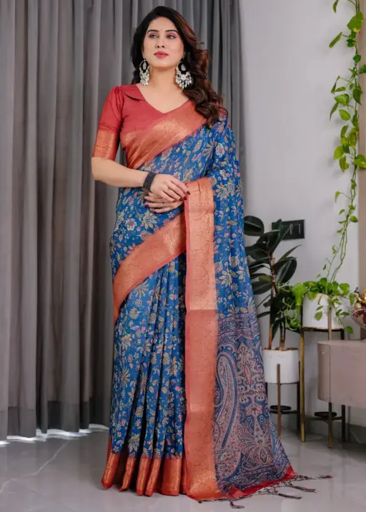 Shc 01 to 07 Pure Handloom Linen Floral Printed Saree Collection